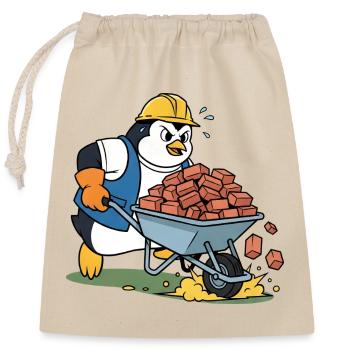 Cute penguin craftsman construction worker construction site - Closable cotton gift bag (25x30cm) - nature - Front