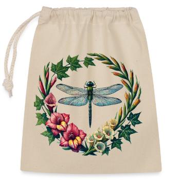 Dragonfly Floral Wreath Frame - Closable cotton gift bag (25x30cm) - nature - Front