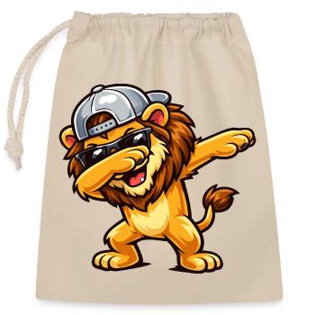 Dabbing Lion - Verschließbarer Geschenkbeutel aus Baumwolle (25x30cm) - Natur - Vorne