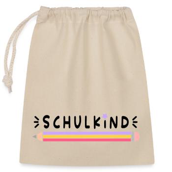 Einschulung, Schulkind, Stift, schwarze Schrift - Verschließbarer Geschenkbeutel aus Baumwolle (25x30cm) - Natur - Vorne