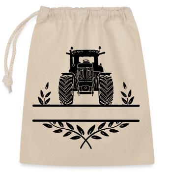 Tracteur et couronne de laurier avec espace pour le texte - Sac cadeau en coton avec cordon (25 x 30 cm) - nature - Devant