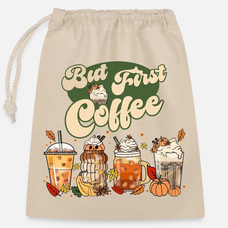 But first Coffee - Pumpkin Spice Latte Retro - Verschließbarer Geschenkbeutel aus Baumwolle (25x30cm) - Natur