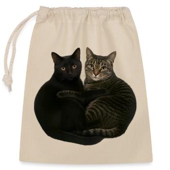 Zwei Katzen beim Kuscheln - Verschließbarer Geschenkbeutel aus Baumwolle (25x30cm) - Natur - Vorne