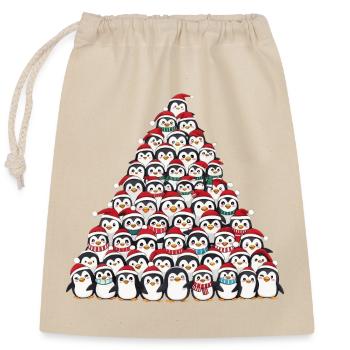 Whimsical Christmas Penguin with Christmas Tree Cartoon - Closable cotton gift bag (25x30cm) - nature - Front