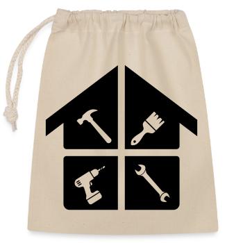 Handwerker Logo – Hammer, Bohrmaschine & Pinsel - Verschließbarer Geschenkbeutel aus Baumwolle (25x30cm) - Natur - Vorne