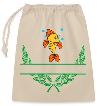 Fish Laurel Wreath with Namespace - Closable cotton gift bag (25x30cm) - nature - Front
