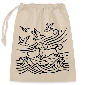 Dachshund on the beach Seagulls Waves Sea Moin - Closable cotton gift bag (25x30cm) - nature - Front
