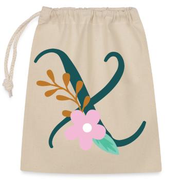 Elegant letter 'X' with flowers - Closable cotton gift bag (25x30cm) - nature - Front