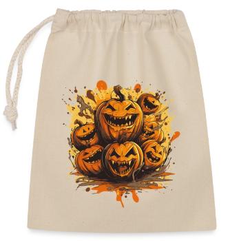 Composition d’Halloween Citrouilles Riantes - Sac cadeau en coton avec cordon (25 x 30 cm) - nature - Devant