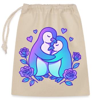 Duo d’amour des manchots dans la roseraie - Sac cadeau en coton avec cordon (25 x 30 cm) - nature - Devant