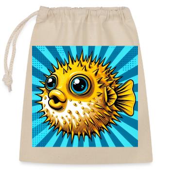 Kugelfisch - Verschließbarer Geschenkbeutel aus Baumwolle (25x30cm) - Natur - Vorne