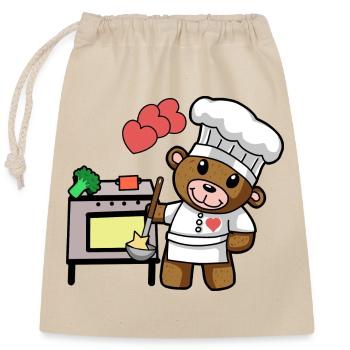 Teddy Bear Chef Cooking Culinary Arts Restaurant Kitchen - Closable cotton gift bag (25x30cm) - nature - Front