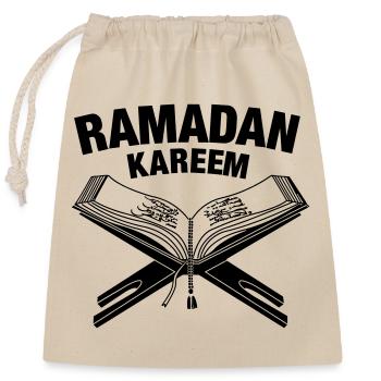 Quran with the text 'Ramadan' above it - Closable cotton gift bag (25x30cm) - nature - Front