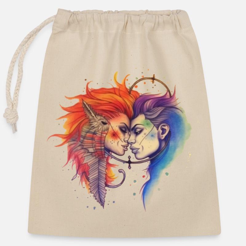 Fierté Amour Femmes Baiser - Sac cadeau en coton avec cordon (25 x 30 cm) - nature
