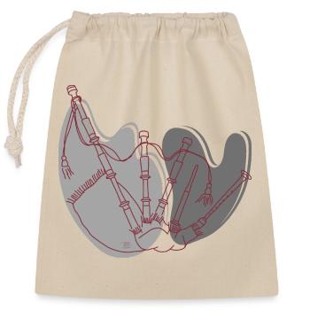 "Bagpipes", Boho Line Art Design, Series "Music" - Closable cotton gift bag (25x30cm) - nature - Front