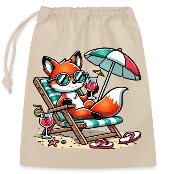 Renard de dessin animé joyeux sur la plage sur une chaise longue - Sac cadeau en coton avec cordon (25 x 30 cm) - nature - Devant