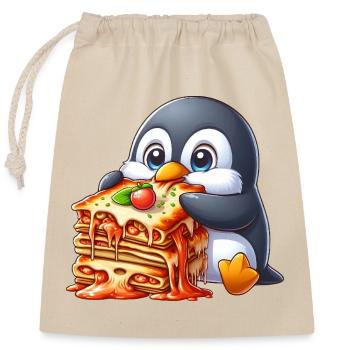 Cute Penguin Lasagna Italian Food Comic - Closable cotton gift bag (25x30cm) - nature - Front