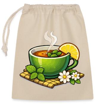 Tisane verte aux agrumes - Sac cadeau en coton avec cordon (25 x 30 cm) - nature - Devant