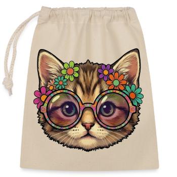 Hippie Kätzchen Katze - Verschließbarer Geschenkbeutel aus Baumwolle (25x30cm) - Natur - Vorne