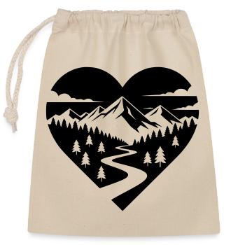 Hiking in the heart, forest path and mountains - Closable cotton gift bag (25x30cm) - nature - Front