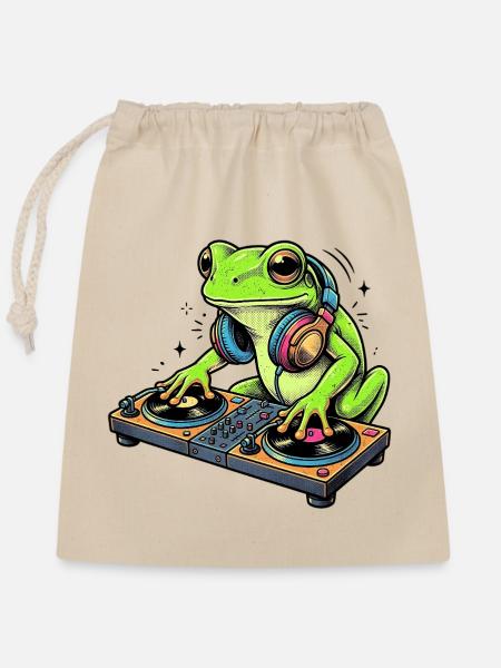 DJ Frosch - Verschließbarer Geschenkbeutel aus Baumwolle (25x30cm) - Natur