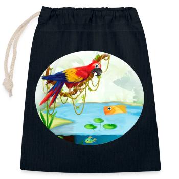 Ara perroquet dans la forêt au bord du lac avec des poissons colorés - Sac cadeau en coton avec cordon (25 x 30 cm) - bleu marine - Devant