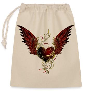 Heart with wings - Closable cotton gift bag (25x30cm) - nature - Front