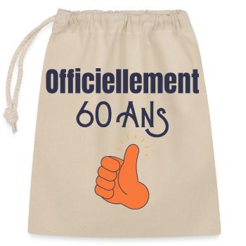 Officiellement 60 Ans - Sac cadeau en coton avec cordon (25 x 30 cm) - nature - Devant