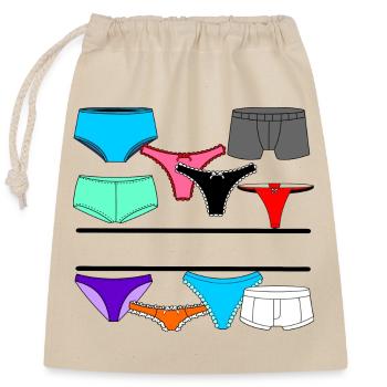 Dessous-Logo mit Slip und Unterhose - Verschließbarer Geschenkbeutel aus Baumwolle (25x30cm) - Natur - Vorne