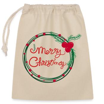Couronne de baies de houx de Noël - Sac cadeau en coton avec cordon (25 x 30 cm) - nature - Devant