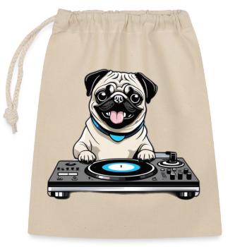 Beat Pug I Musik Mops I DJ Hund Geschenkidee - Verschließbarer Geschenkbeutel aus Baumwolle (25x30cm) - Natur - Vorne
