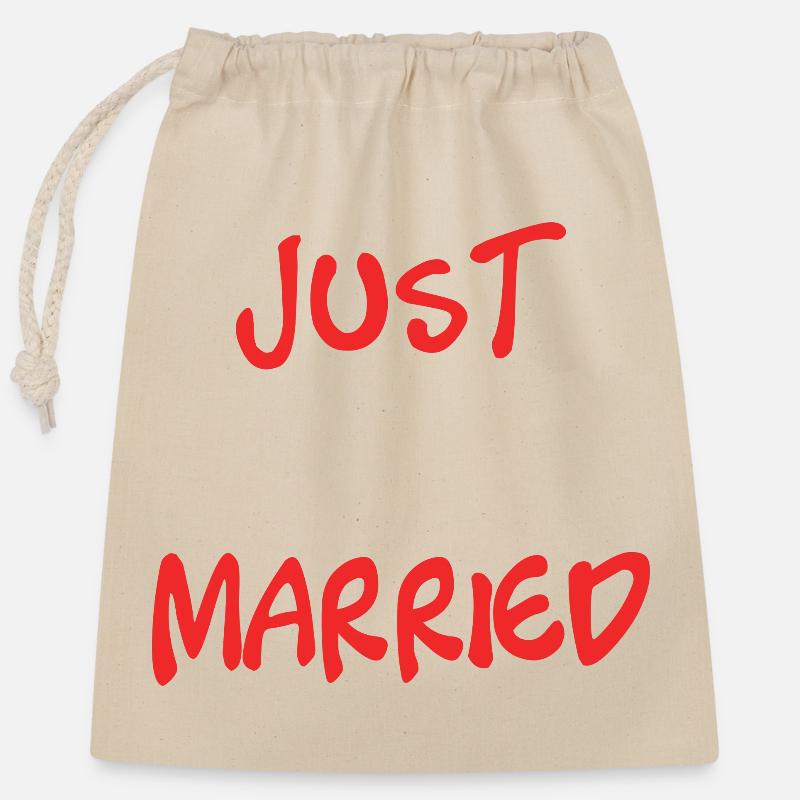 JUST MARRIED. EVJF. SAINT VALENTIN. COUPLE - Sac cadeau en coton avec cordon (25 x 30 cm) - nature