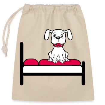 Hund Auf Bett Entspannt Schlafen Schlafzimmer Süß - Verschließbarer Geschenkbeutel aus Baumwolle (25x30cm) - Natur - Vorne