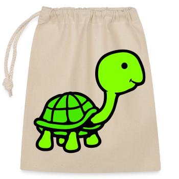 Turtle long neck smiling happy funny - Closable cotton gift bag (25x30cm) - nature - Front