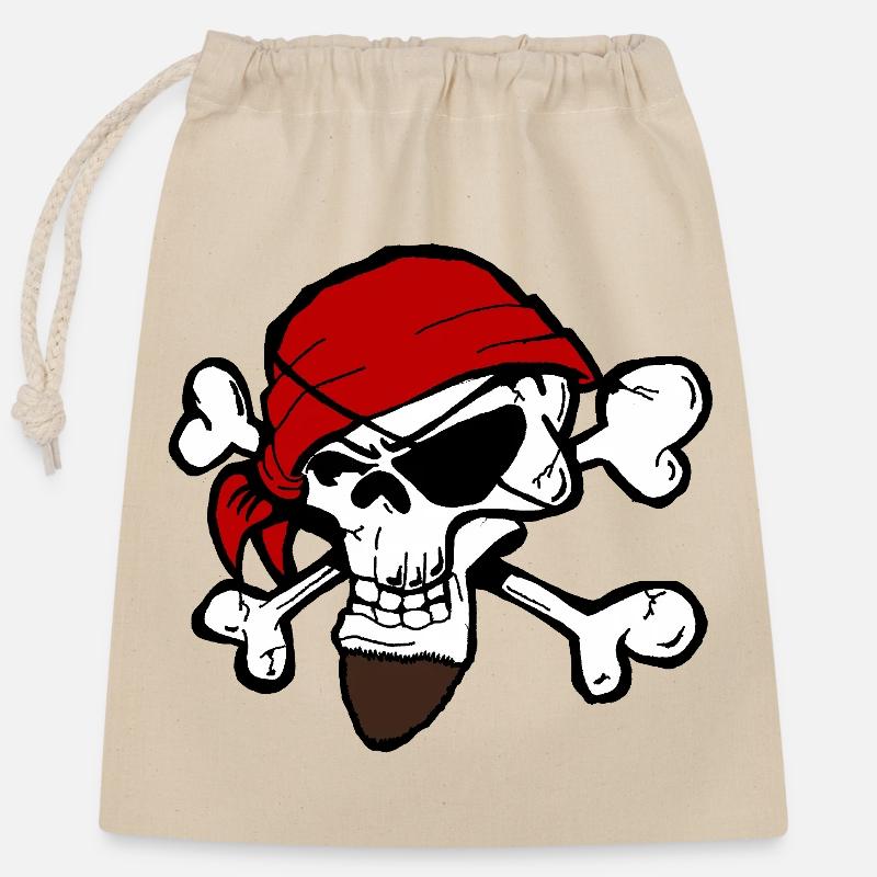 Pirate Skeleton Head with Red Bandana - Closable cotton gift bag (25x30cm) - nature