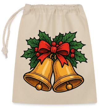 Les cloches de Noël s’inclinent - Sac cadeau en coton avec cordon (25 x 30 cm) - nature - Devant
