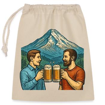 Mountain scenery Beer friends toast - Closable cotton gift bag (25x30cm) - nature - Front
