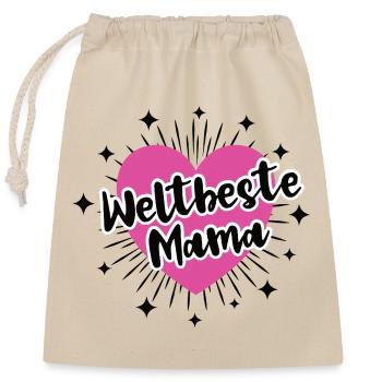 Weltbeste Mama Beste Mutter Danke Mami Mutti Mom - Verschließbarer Geschenkbeutel aus Baumwolle (25x30cm) - Natur - Vorne