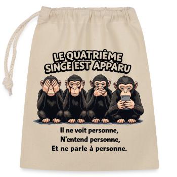 Le 4ème singe – humour smartphone - Sac cadeau en coton avec cordon (25 x 30 cm) - nature - Devant