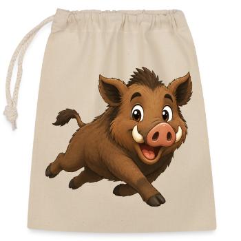 Laufendes Wildschwein - Verschließbarer Geschenkbeutel aus Baumwolle (25x30cm) - Natur - Vorne