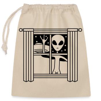 Alien Ufo Fenster nachts - Verschließbarer Geschenkbeutel aus Baumwolle (25x30cm) - Natur - Vorne