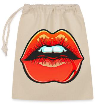 Neckende rote Lippenstiftlippen - Verschließbarer Geschenkbeutel aus Baumwolle (25x30cm) - Natur - Vorne