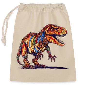 Pixel Dino dans le style des anciens graphismes de jeux vidéo - Sac cadeau en coton avec cordon (25 x 30 cm) - nature - Devant