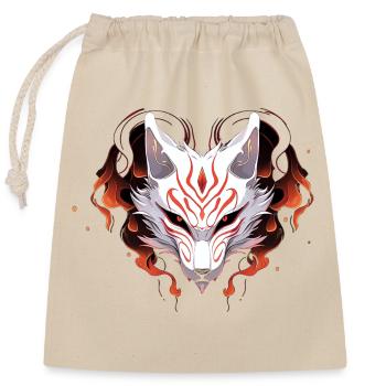 Kitsune-Maske - Verschließbarer Geschenkbeutel aus Baumwolle (25x30cm) - Natur - Vorne