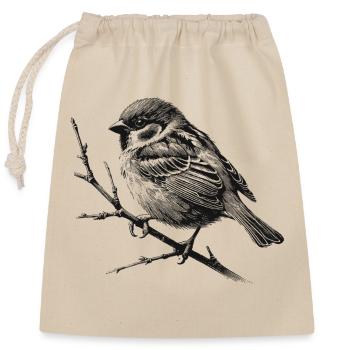 Spatz - Verschließbarer Geschenkbeutel aus Baumwolle (25x30cm) - Natur - Vorne