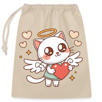 Chat Angélique Ailé et Cœur - Sac cadeau en coton avec cordon (25 x 30 cm) - nature - Devant