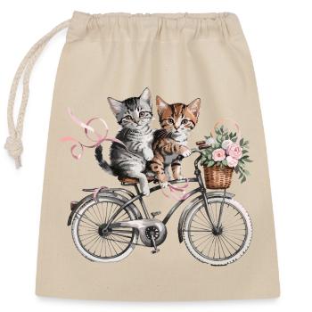  Süße Kätzchen Auf Dem Fahrrad Mit Blumenkorb - Verschließbarer Geschenkbeutel aus Baumwolle (25x30cm) - Natur - Vorne