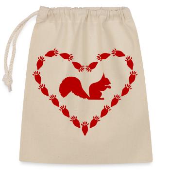 Eichhoernchen Red heart with paws imprint - Closable cotton gift bag (25x30cm) - nature - Front