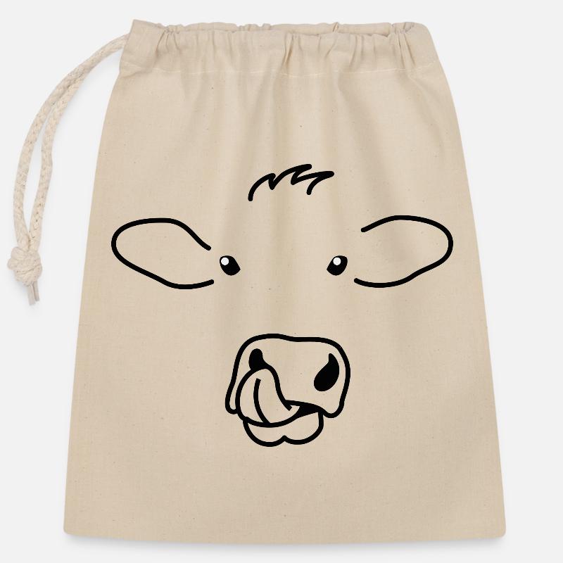 Vache mignonne Expression du visage - Sac cadeau en coton avec cordon (25 x 30 cm) - nature
