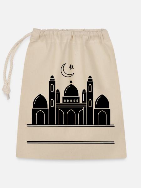 Moschee religiöses Bethaus mit Textleiste - Verschließbarer Geschenkbeutel aus Baumwolle (25x30cm) - Natur